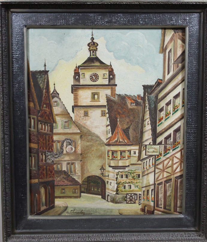 C. Schmeder, Rothenburg o. T., Weißer Turm, unten signiert, Öl auf Hartfaserplatte, Lichtmaß: 55 x - Bild 2 aus 3