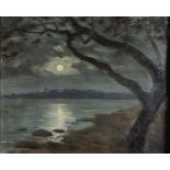 Willibald Leo Freiherr von Lütgendorff-Leinburg (deutsch, 1856-1937), Vollmond über Stadt am Seeufe