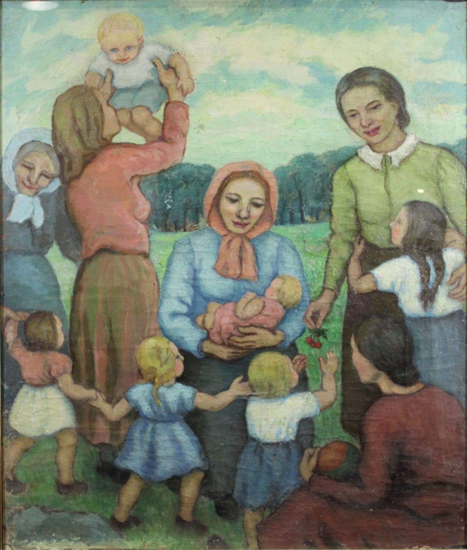 Unbekannter Künstler, Frauen, um 1910-1920, Öl auf Leinwand, unsigniert, Lichtmaß: 93 x 79,5 cm, Ra