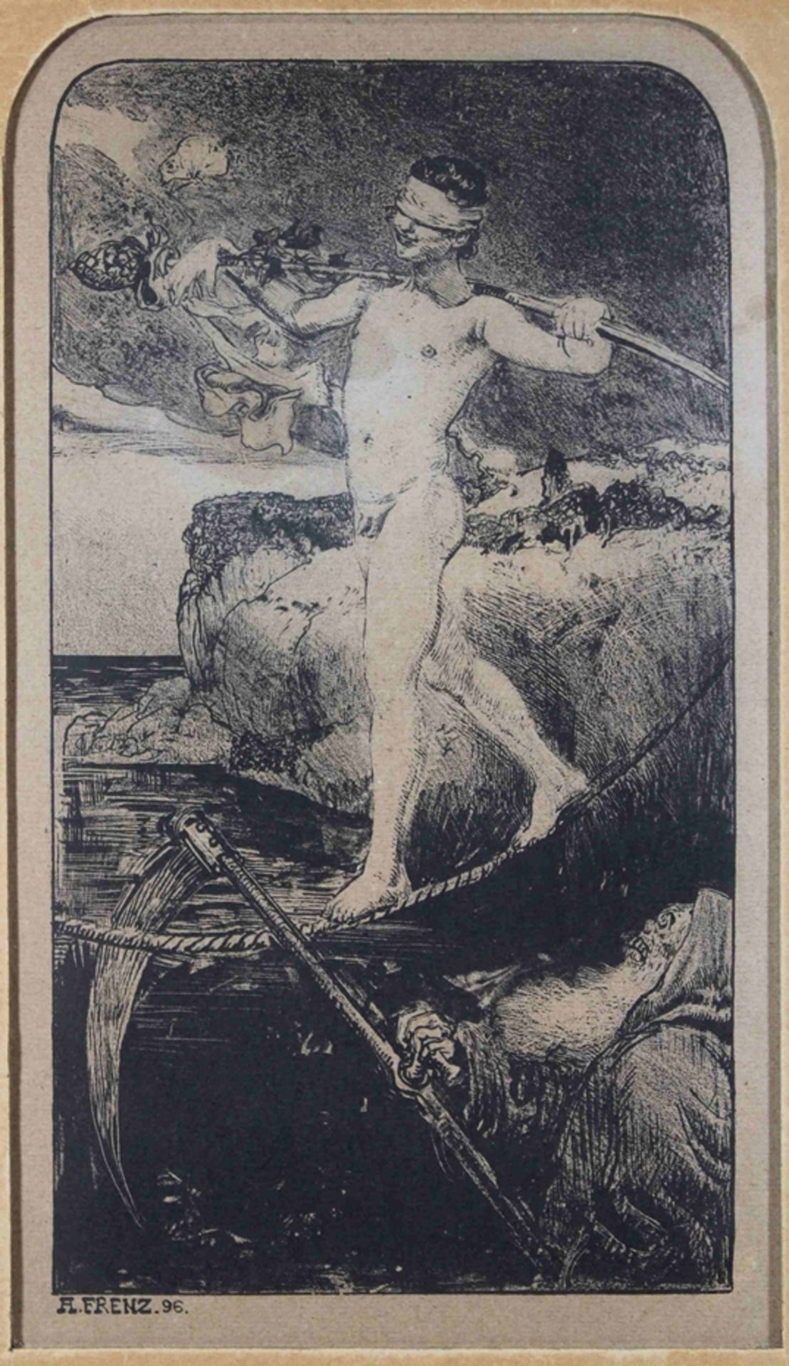 Alexander Frenz (deutsch, 1861 - 1941), Allegorie des Lebens, Lithographie, 1896, unten links bezei