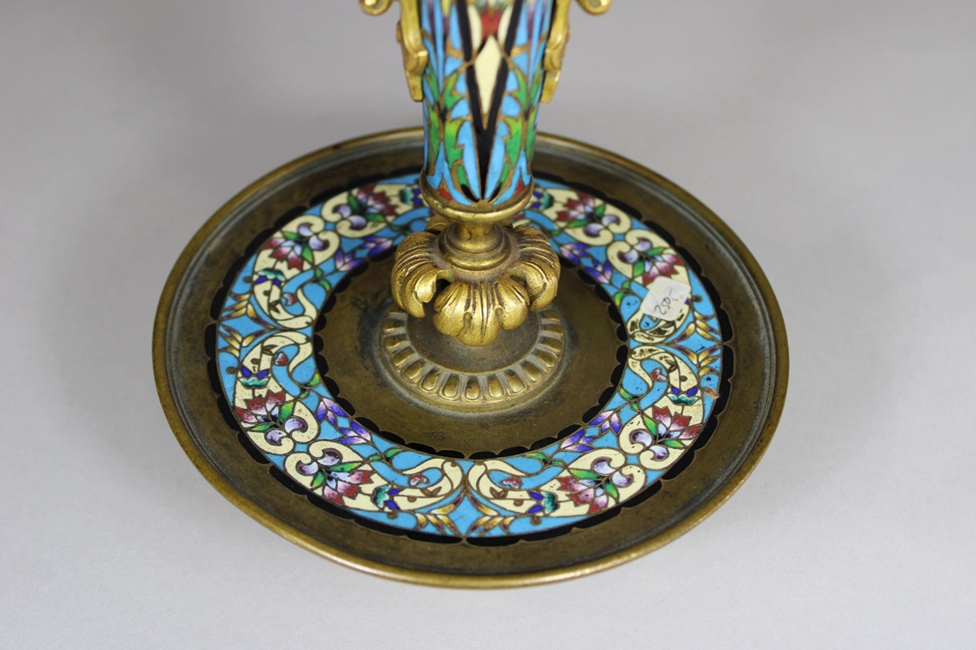 Art Deco Vase, Frankreich, Cloisonne Emaille, vergoldetes Kupfer, frühes 20. Jh.,, H.: ca. 26,5 cm. - Bild 4 aus 4