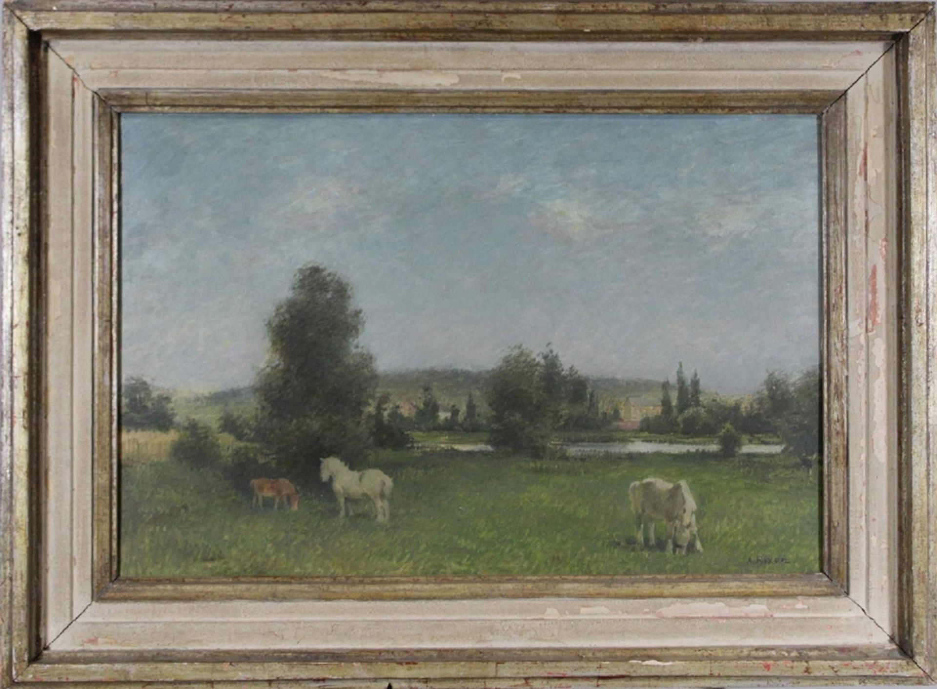 August Rixen (deutsch, 1897 - 1949), Landschaft, Öl auf Hartfaserplatte, unten rechts signiert, Lic - Image 2 of 4