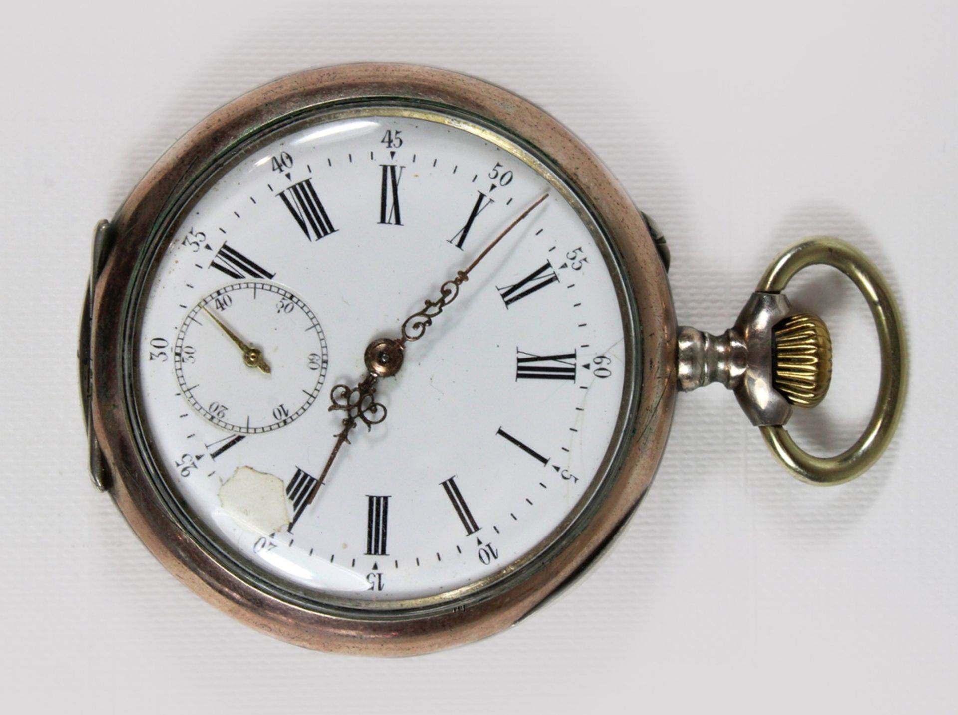 Silberne Herrentaschenuhr mit Übergehäuse, 19 Jh., 800er Silber. Guter Zustand, Uhr läuft, Zifferbl - Bild 3 aus 5