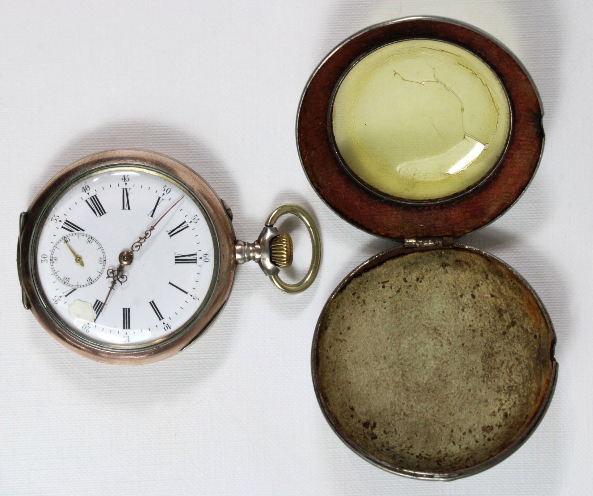 Silberne Herrentaschenuhr mit Übergehäuse, 19 Jh., 800er Silber. Guter Zustand, Uhr läuft, Zifferbl - Bild 5 aus 5