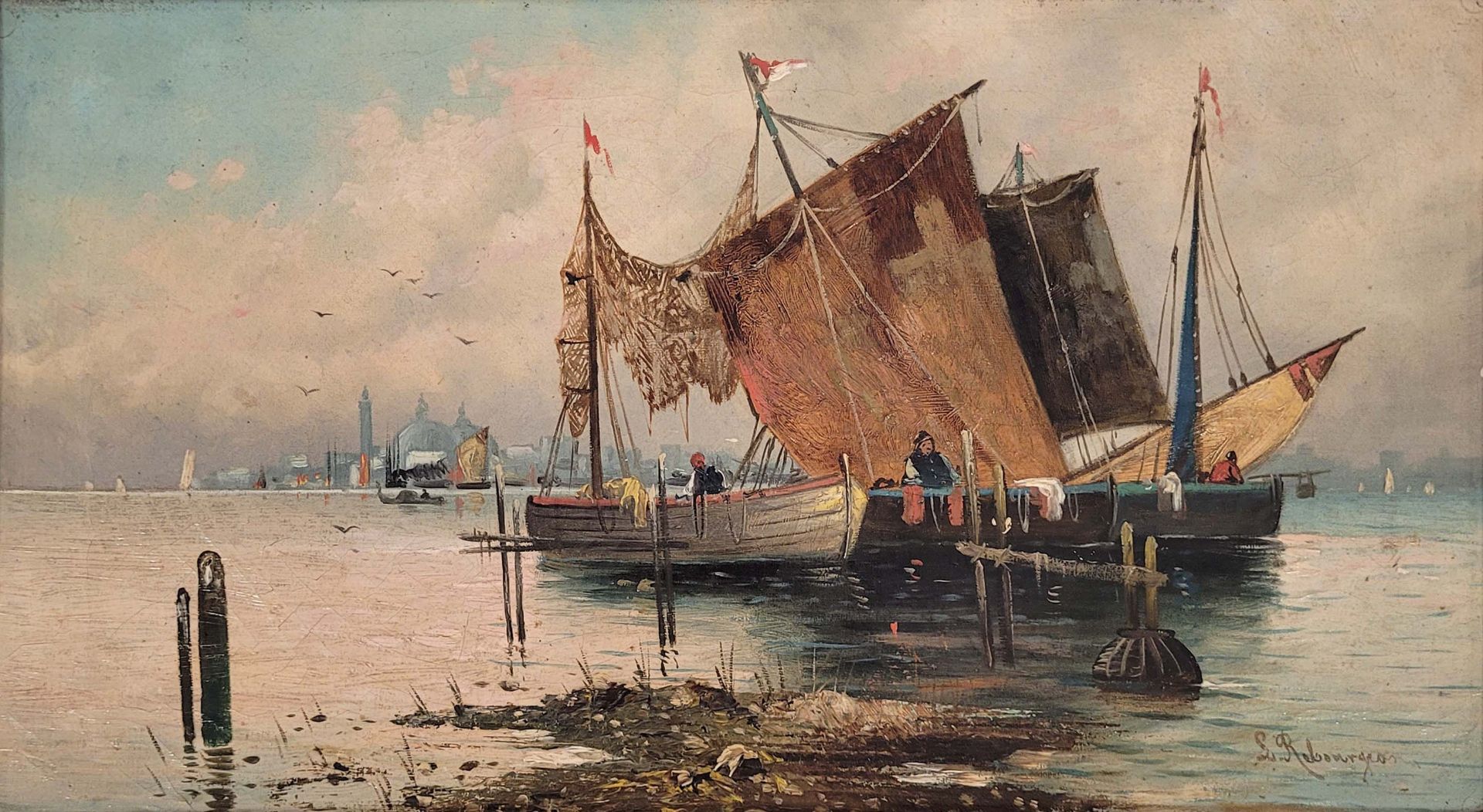 REBOURGEON, L.: Fischerboote vor der Kulisse von Venedig - Bild 2 aus 2
