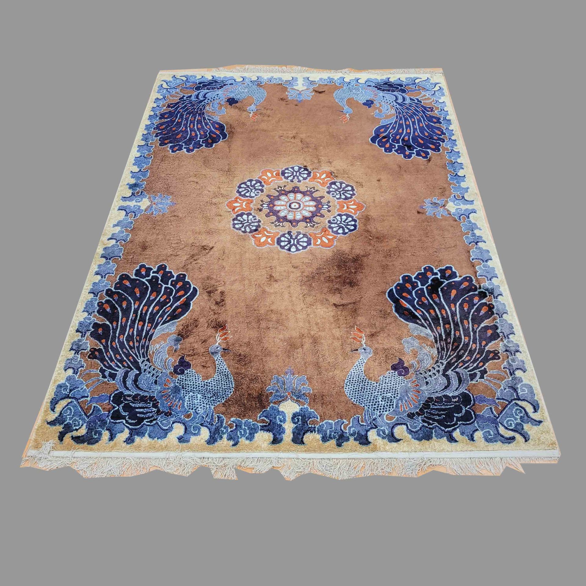 Teppich China, Seide, um 1950, 317 x 216 cm, Zustand B/C