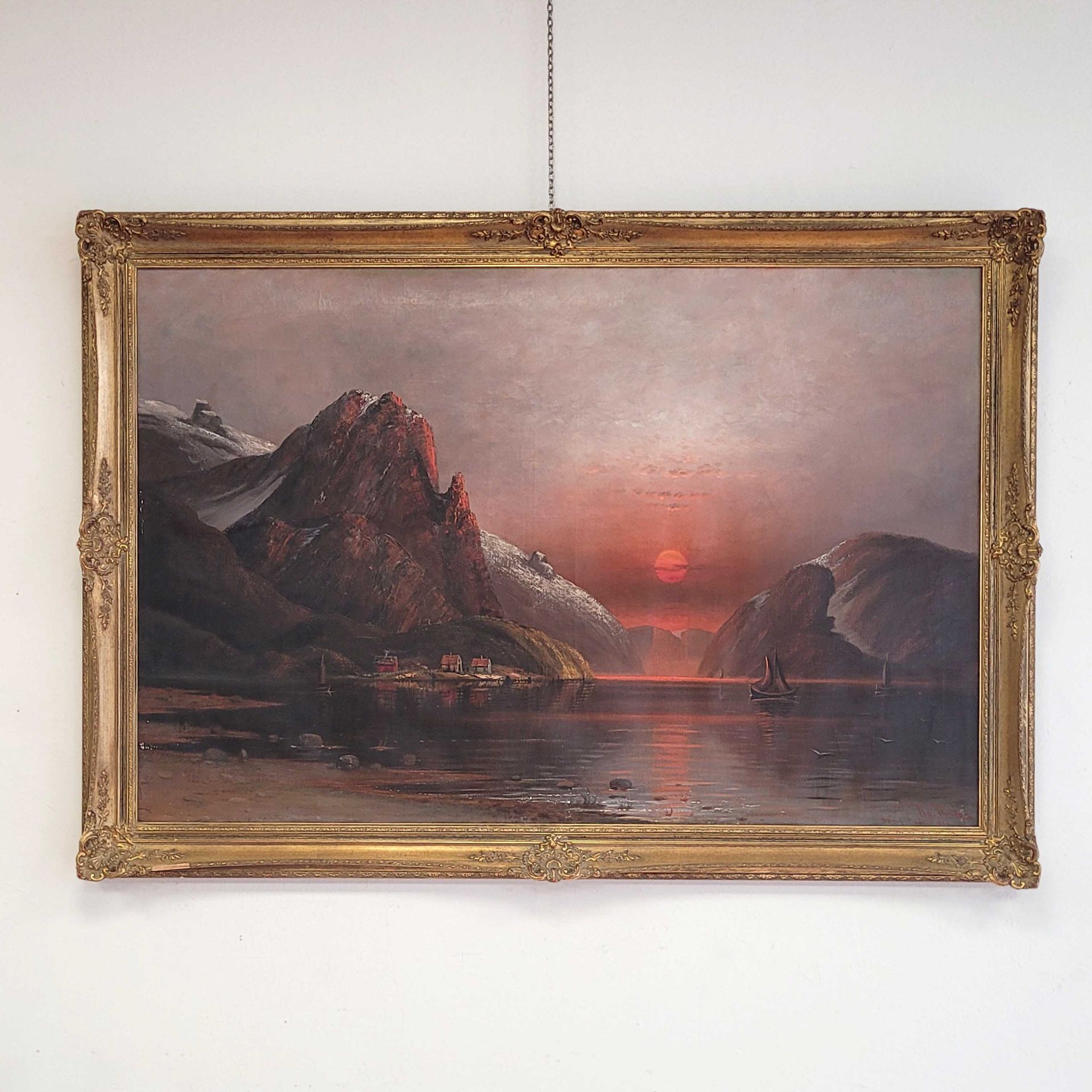 SKANDINAVISCHER MEISTER: Winterliche Fjordlandschaft im Sonnenuntergang