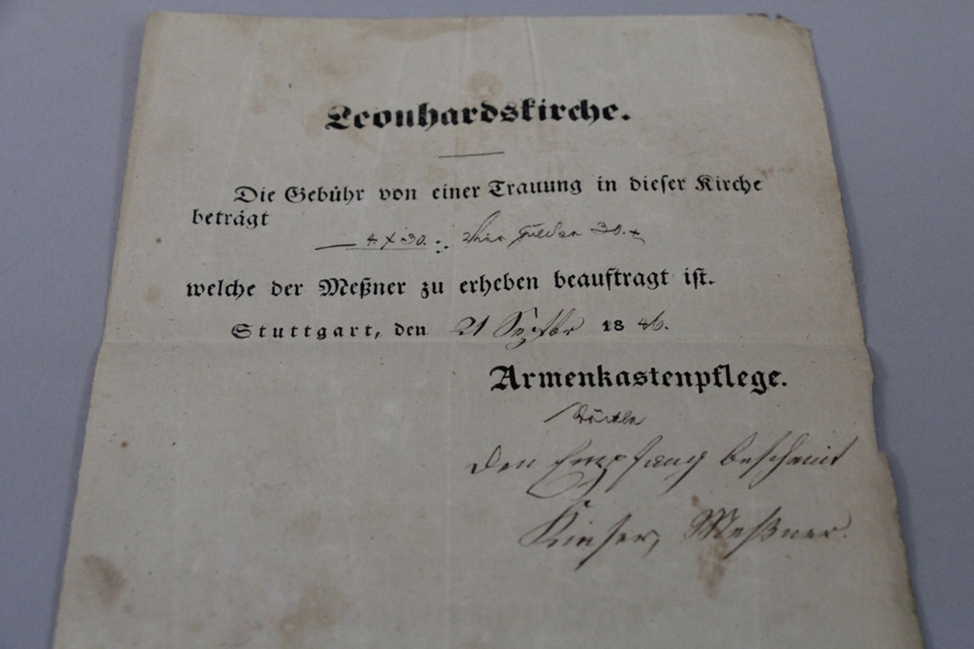 Gebührenurkunde 1846