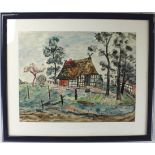 Aquarell "Fachwerkhaus" unbek.Künstler 20.Jh.