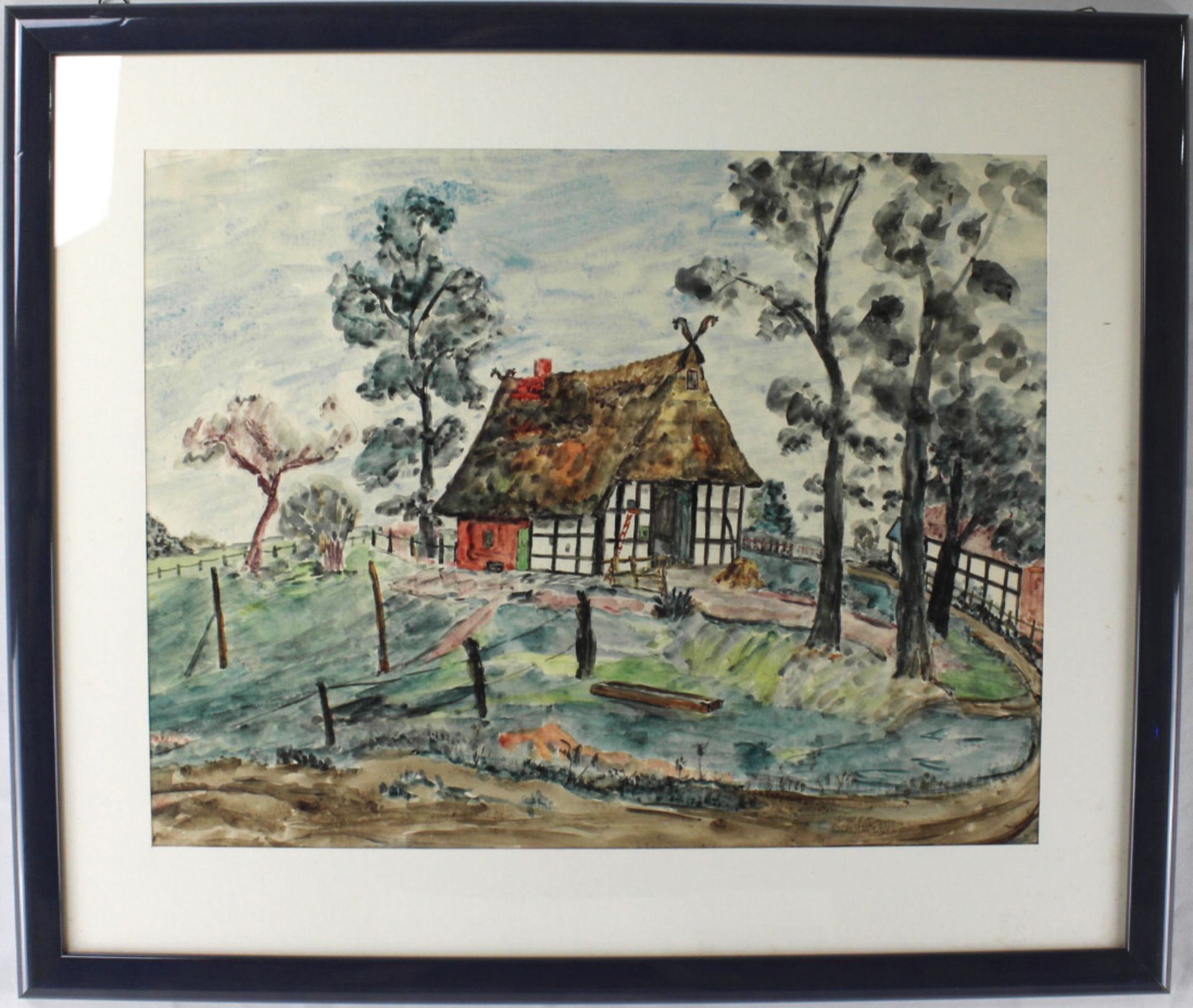 Aquarell "Fachwerkhaus" unbek.Künstler 20.Jh.