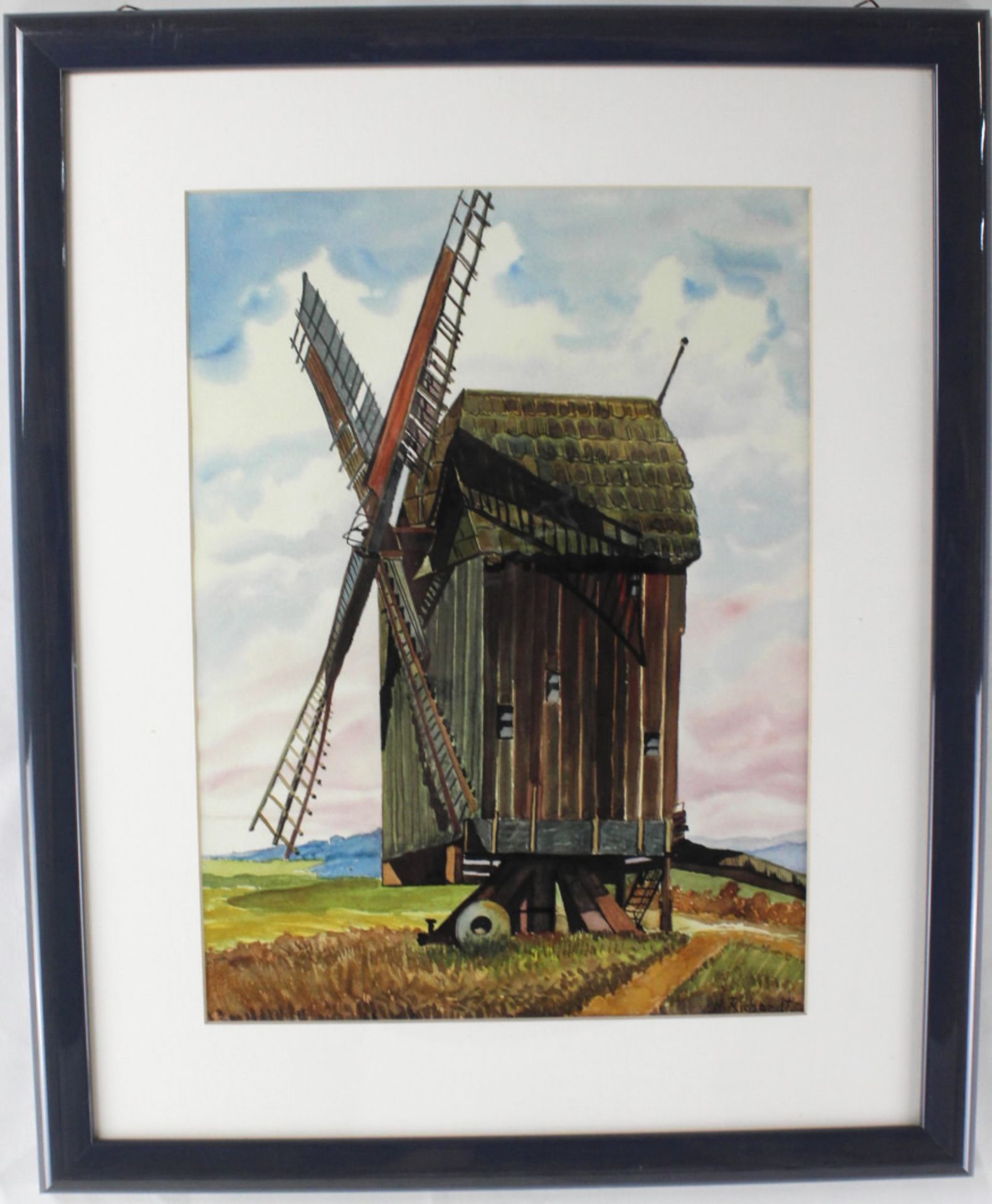 Aquarell auf Papier, sign. C.H. Richardt, "Windmühle"