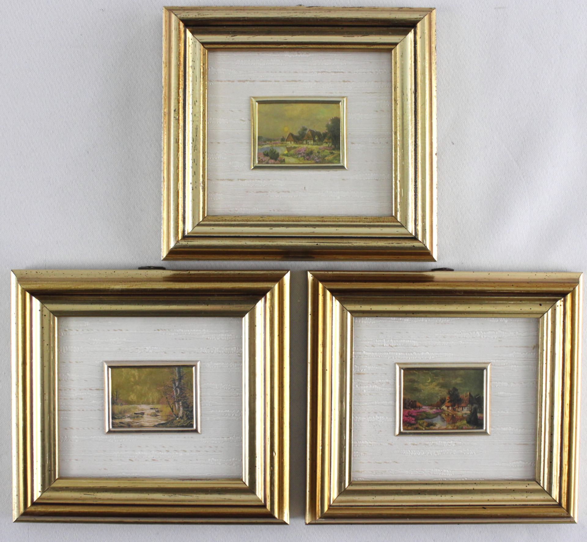 3 Miniaturen, Kunstlithographien auf Goldfolie 23 Karat,, 12,5x12,5cm