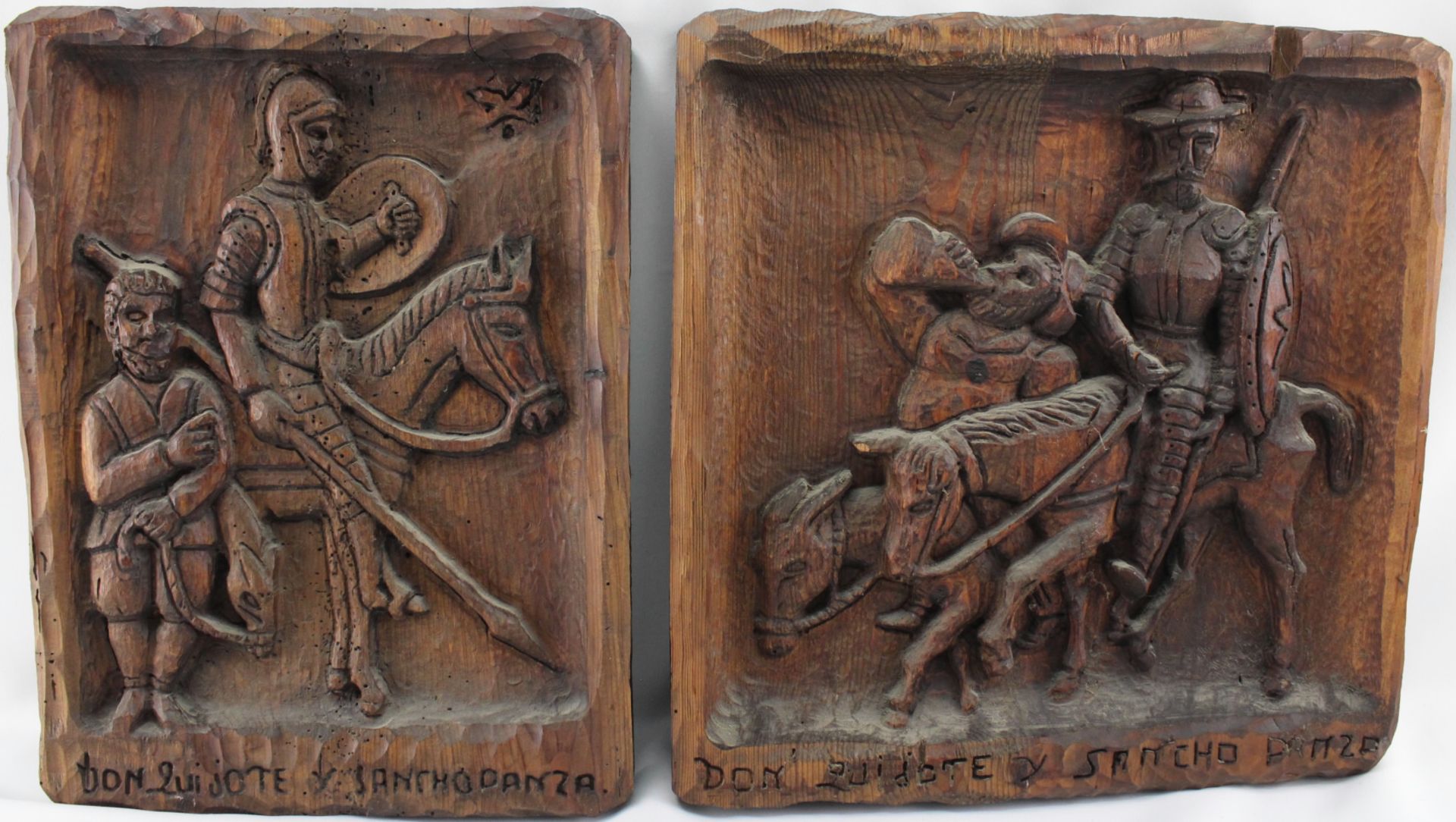 2 Holzreliefs "Don Quijote u. Sancho Panza"