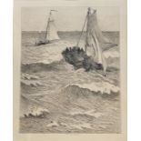 Léon Gaucherel (1816 Paris -1886 ebd.) "Boote bei stürmischer See"