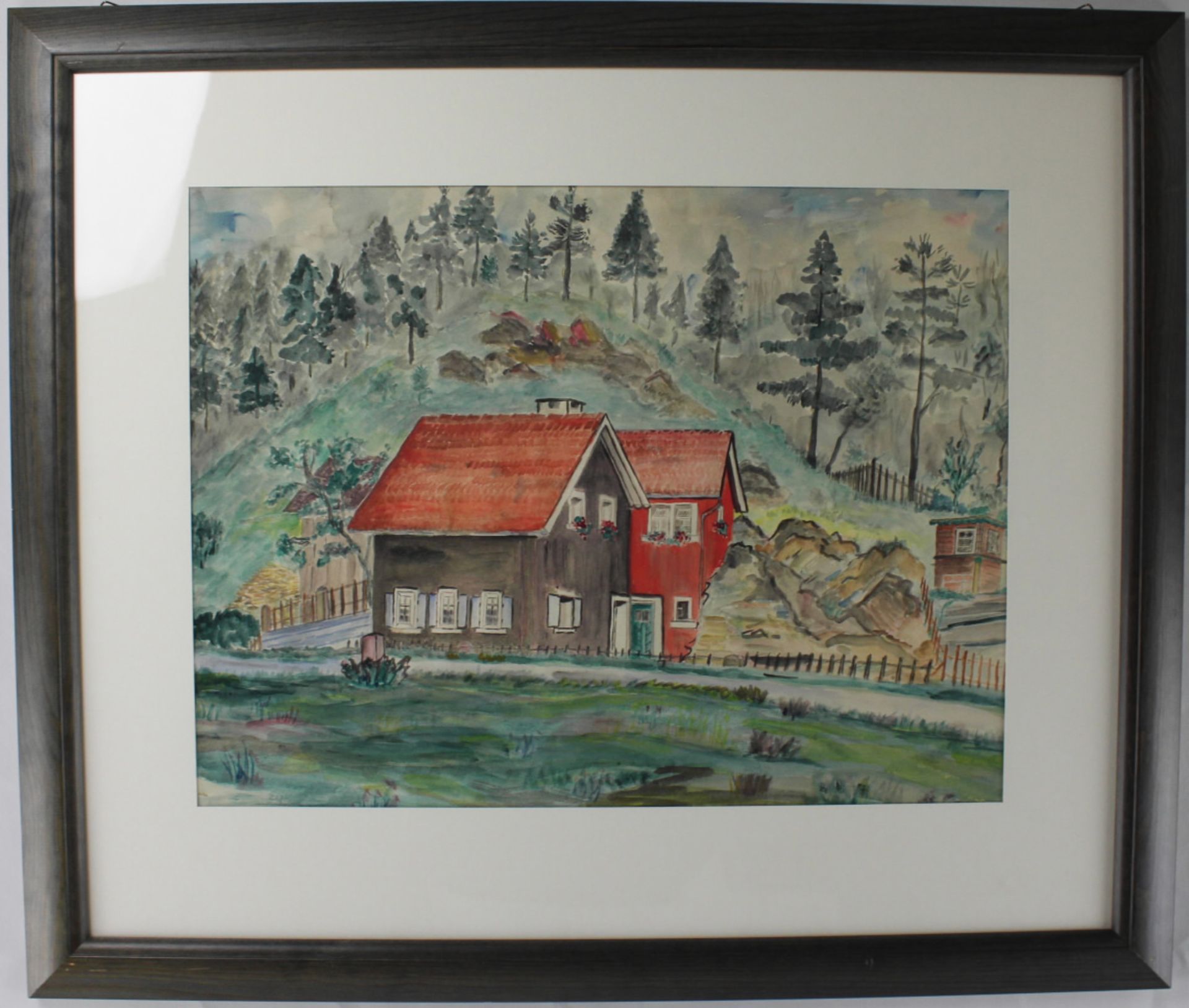 Aquarell "Hausansicht" unbek.Künstler 20.Jh.