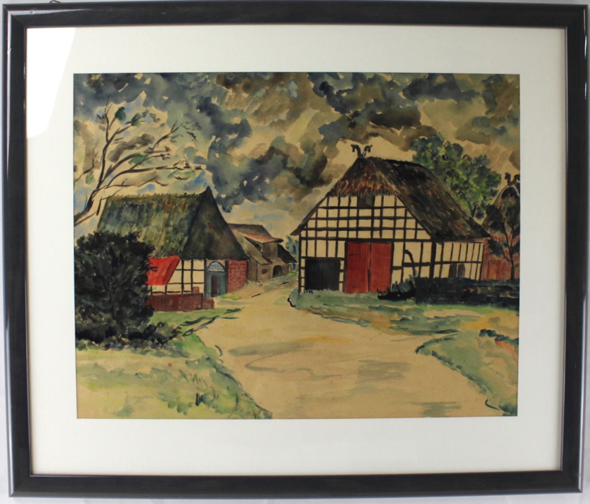 Aquarell "Gehöft" unbek.Künstler 20.Jh.