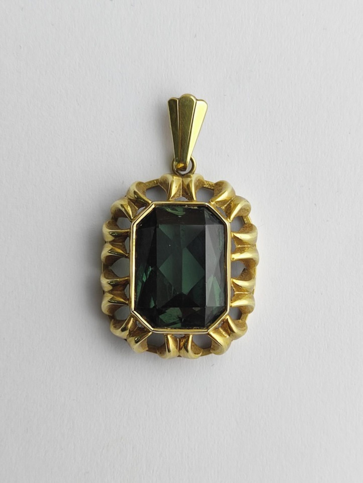 Art Deco-Anhänger, grüner Zirkonia, Gold 585