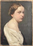 Unbekannter Maler, Damenportrait, 19. Jh.: Junge Frau im Dreiviertelprofil mit Flechtfrisur und in