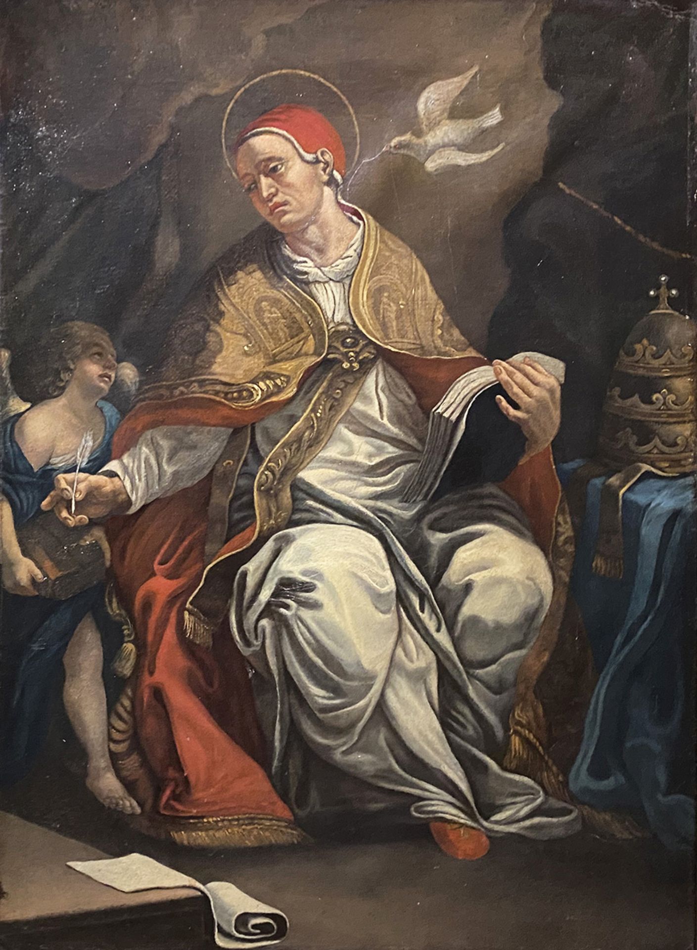 Unbekannter Maler, 17./18. Jh.; Gregor der Große, Kirchenvater, mit Buch und Feder in der Hand. - Bild 2 aus 3