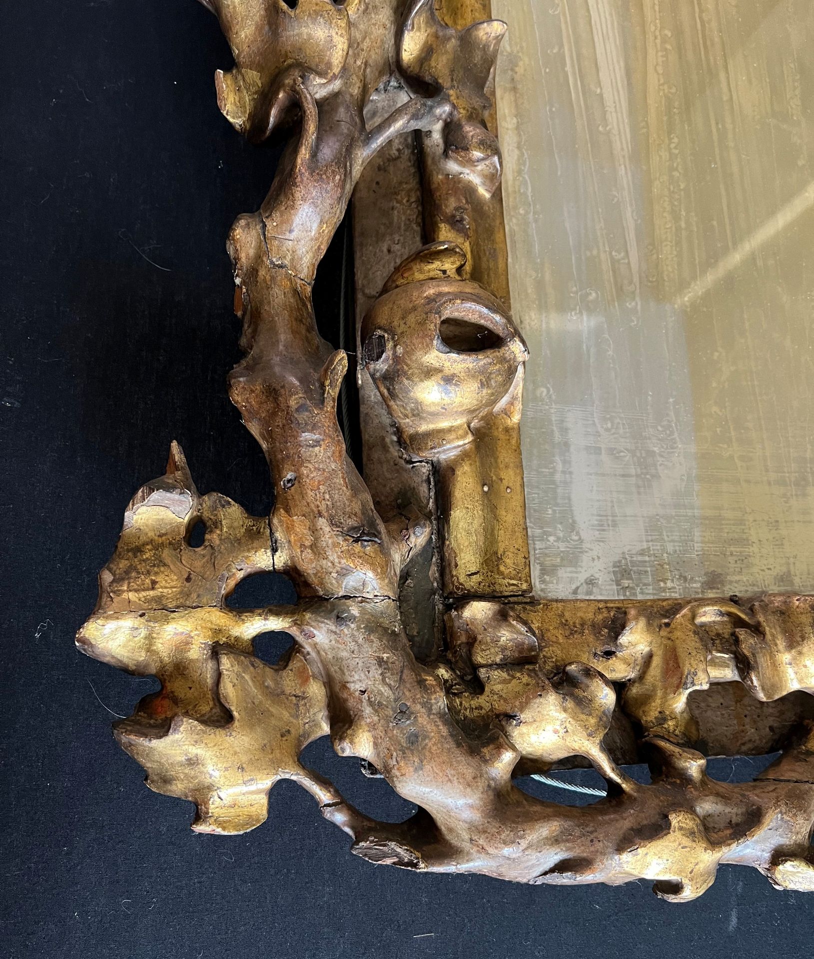 Großer Spiegel mit Ornamentik aus Ästen und Blättern, wie gewachsen bei einem Baum, Holz, vergoldet, - Image 9 of 10