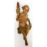 Engel mit Fackel, 18. Jh., Holz mit Farb- und Goldfassung, H. 34,5 cm, Altersspuren, teils rest.