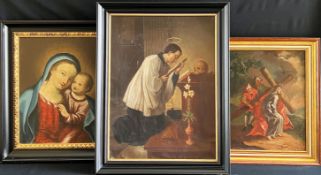 Franken, 3 religiöse Bilder, 18. Jh. und später, alle Altersspuren, Farbverluste: Mutter und Kind,