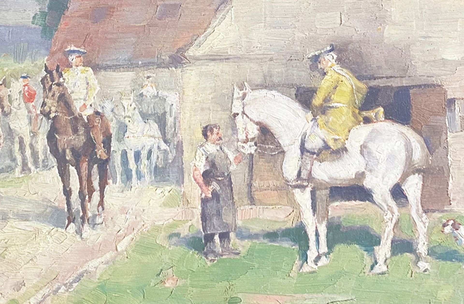 Wilhelm VELTEN (1847-1929), Dorfschmied mit preussischen Soldaten zu Pferde, signiert, Öl/Holz, 19 x - Image 3 of 4