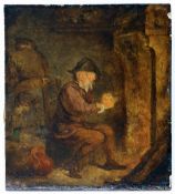 David Teniers, Schüler, Umkreis, Nachfolge, 17. Jh., Bauer in Interieur, Öl/Holz, rücks. bez.,
