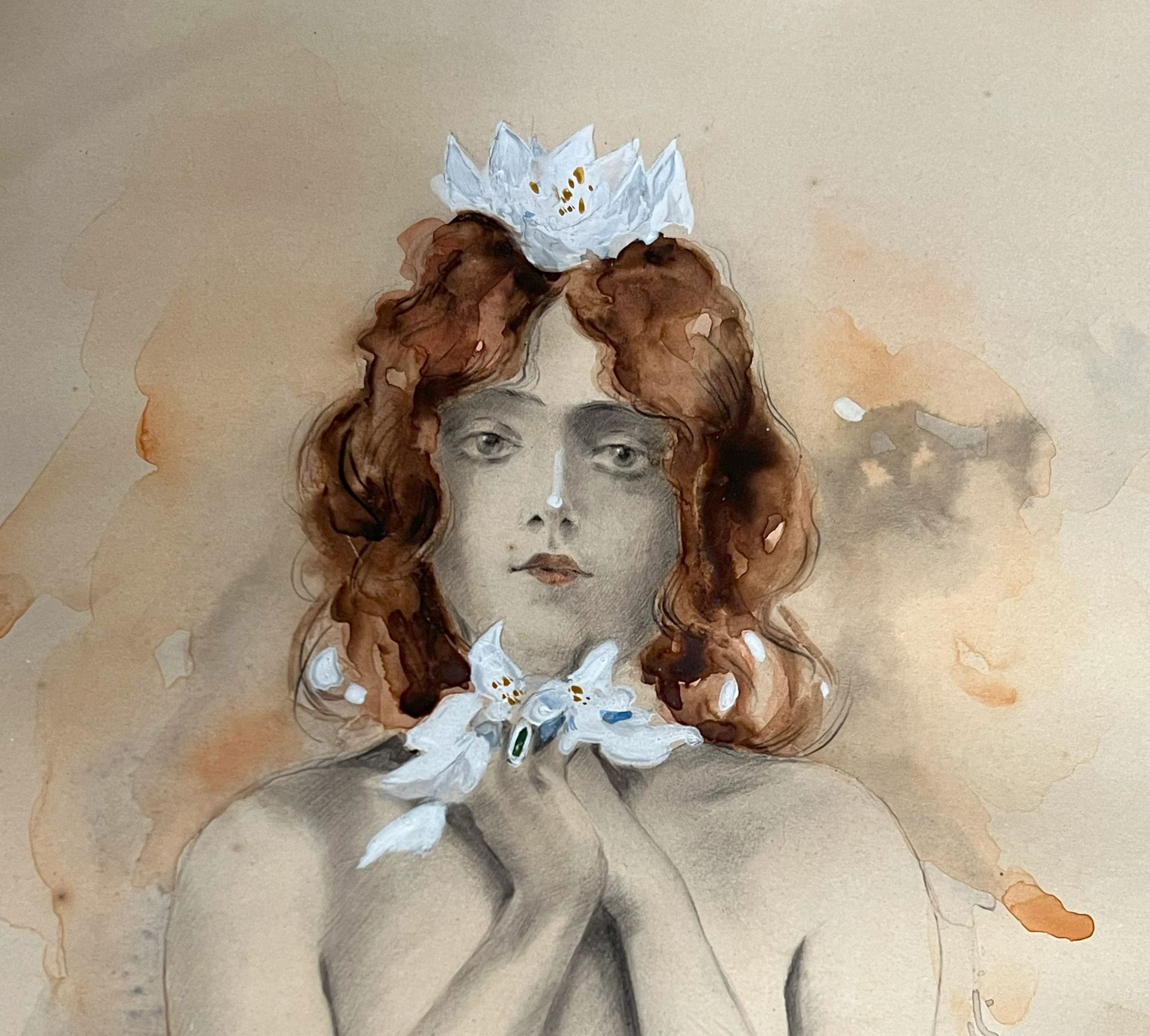 Ludwig MAROLD (1865-1898), Nackte, junge Frau im Jugendstil mit weißer Blüte auf dem Haar und - Image 3 of 6