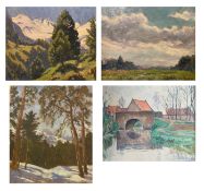 Konvolut aus 4 Landschaftsgemälden: Elfriede Jungk (1889-1954), Landschaft mit Nadelbaum und Gebirge