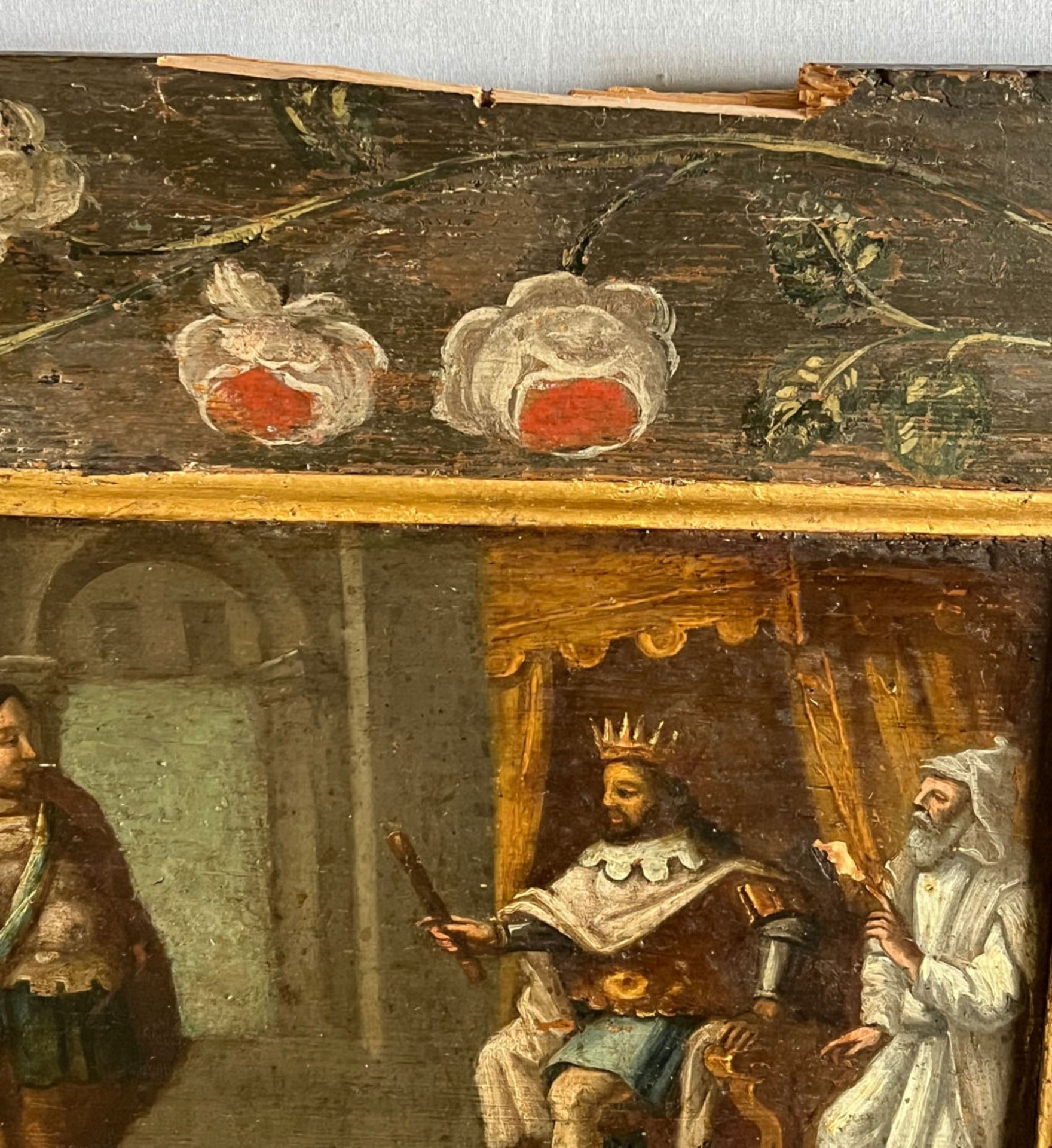Italien, 2 christliche Szenen, Öl/Holz, wohl ehemalige Tür, teils ausgebrochen, Altersspuren, 165 - Image 3 of 6