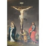 Kreuzigungsgruppe: Jesus am Kreuz, darunter die trauernde Maria, Johannes der Täufer und Maria