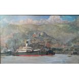 Richard Lipps (1857-1926, bekannter Maler von Italien bzw Venedig Motiven), Hafen mit Dampfern in