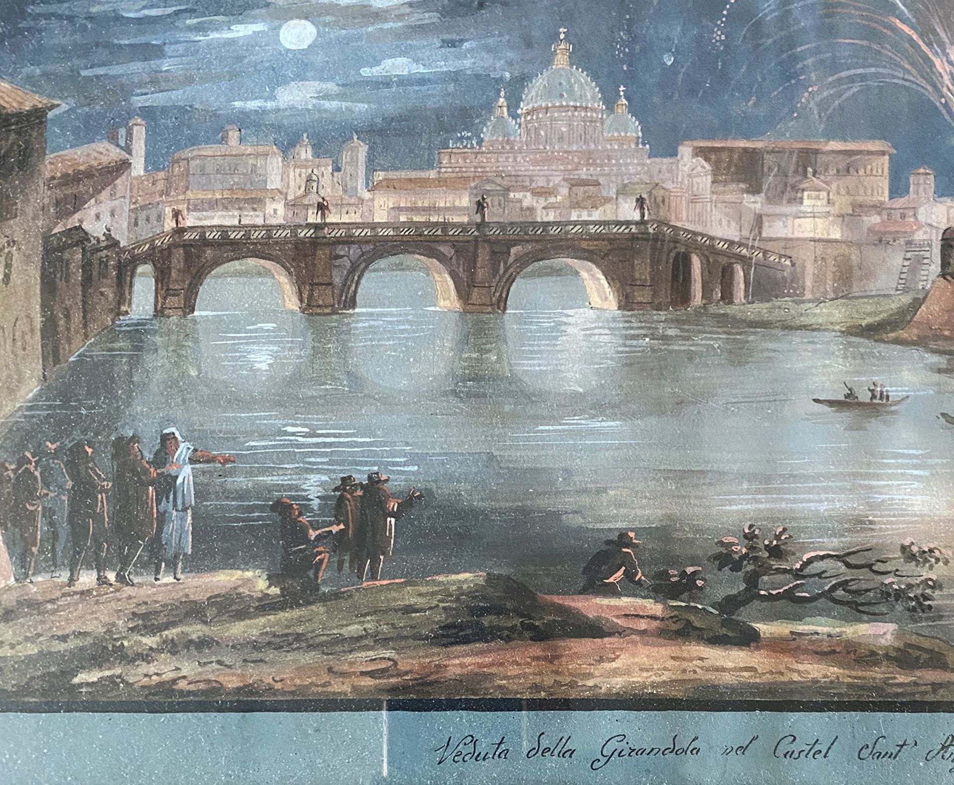 Unbekannter Künstler, Rom, Gouache "Veduta della Girandola nel Castel Sant Angelo", 35 x 48,5 cm ( - Image 3 of 3