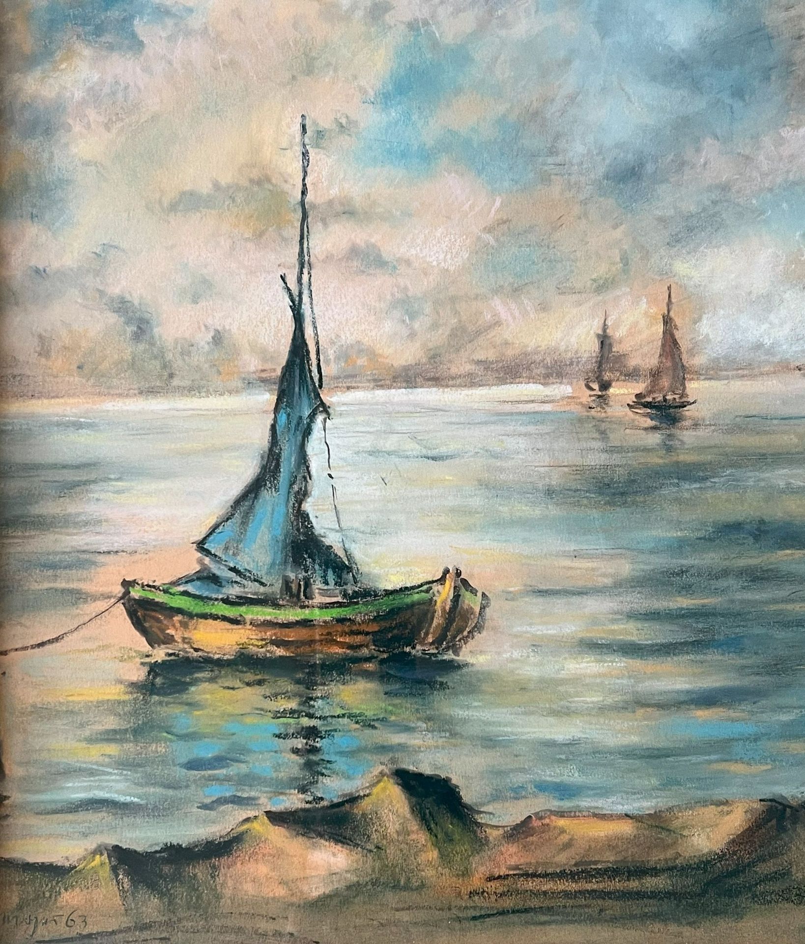 Ernst Samuel GEIGER (1876-1965), Landschaft am See mit Blick auf verschiedene Segelschiffe, signiert - Image 2 of 4