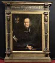 Unbekannter Künstler, 17./18. Jh., Portrait eines Geistlichen mit Wappen, Inschrift: Vordeutung