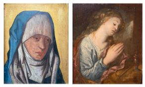 Zwei religiöse Gemälde: Reuige Maria Magdalena mit gefalteten Händen, 18. Jh., Öl/Holz, 27 x 23,5
