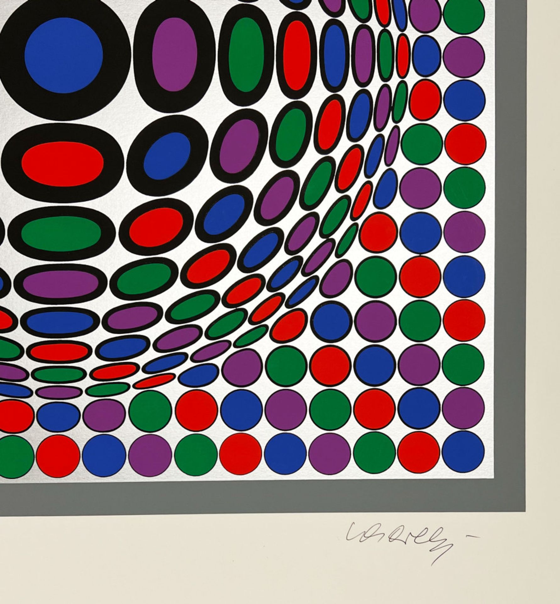 Victor Vasarely (1906 Pécs - Paris 1997), Komposition auf silberfarbenem Grund mit roten, grünen, - Image 2 of 2