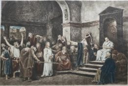Seidenbild mit biblischer Szene, Jesus vor Pontius Pilatus, nach einem Gemälde von Mihály von