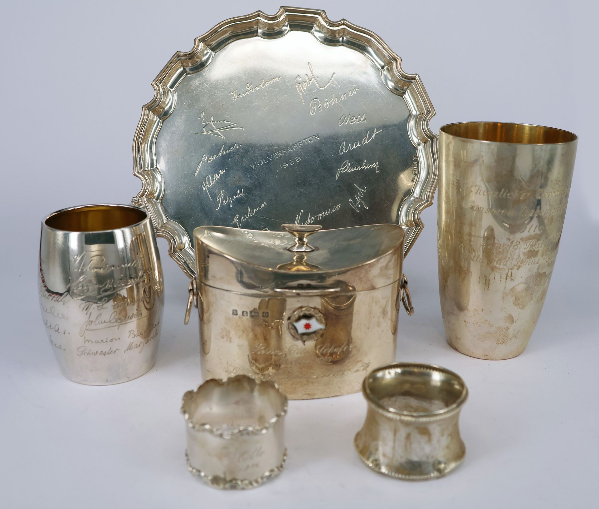 Konvolut mit diversen Silberobjekten, Sammlung Otto Schäfer. 3 x Sterling Silber, 614 g sowie 3 x