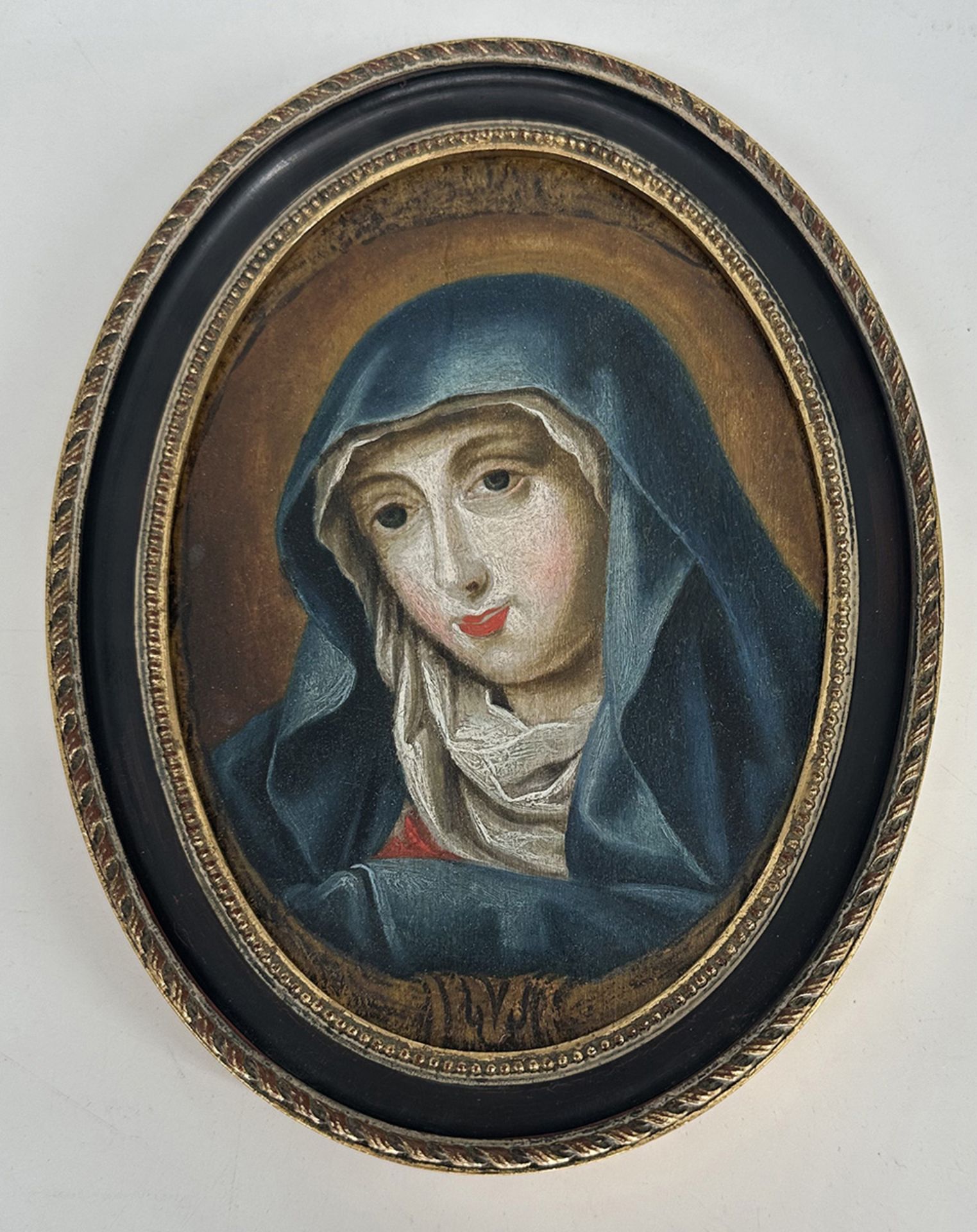 Unbekannter Künstler, 18. Jh., Madonnenkopf, Öl auf Holz, restauriert, 18 x 13 cm. Unknown artist,