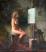 Gregg KREUTZ (1947), Im Atelier: Weiblicher Akt vor Staffelei, signiert, 50 x 45 cm. Gregg KREUTZ (