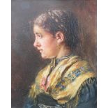 Emma VON MÜLLER (1859-1925), Profil eines Bauernmädchens im Sonntagsstaat, signiert, Öl/Holz, 27 x