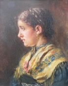 Emma VON MÜLLER (1859-1925), Profil eines Bauernmädchens im Sonntagsstaat, signiert, Öl/Holz, 27 x