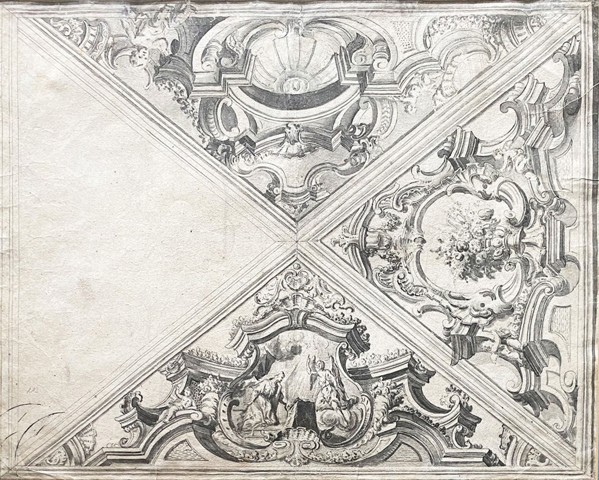 Zwei Tuschezeichnungen, Architekturdarstellungen, 18. Jh., Italien: Von zwei Säulen gesäumter - Image 2 of 8