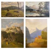 Konvolut aus 4 Landschaftsgemälden: George Willis Pryce (1866-1949), Landschaft mit Kühen an der