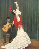 Lilja Busse (1897-1958), Flamenco Tänzerin mit Kastagnetten zum Klang einer Gitarre, die von einem