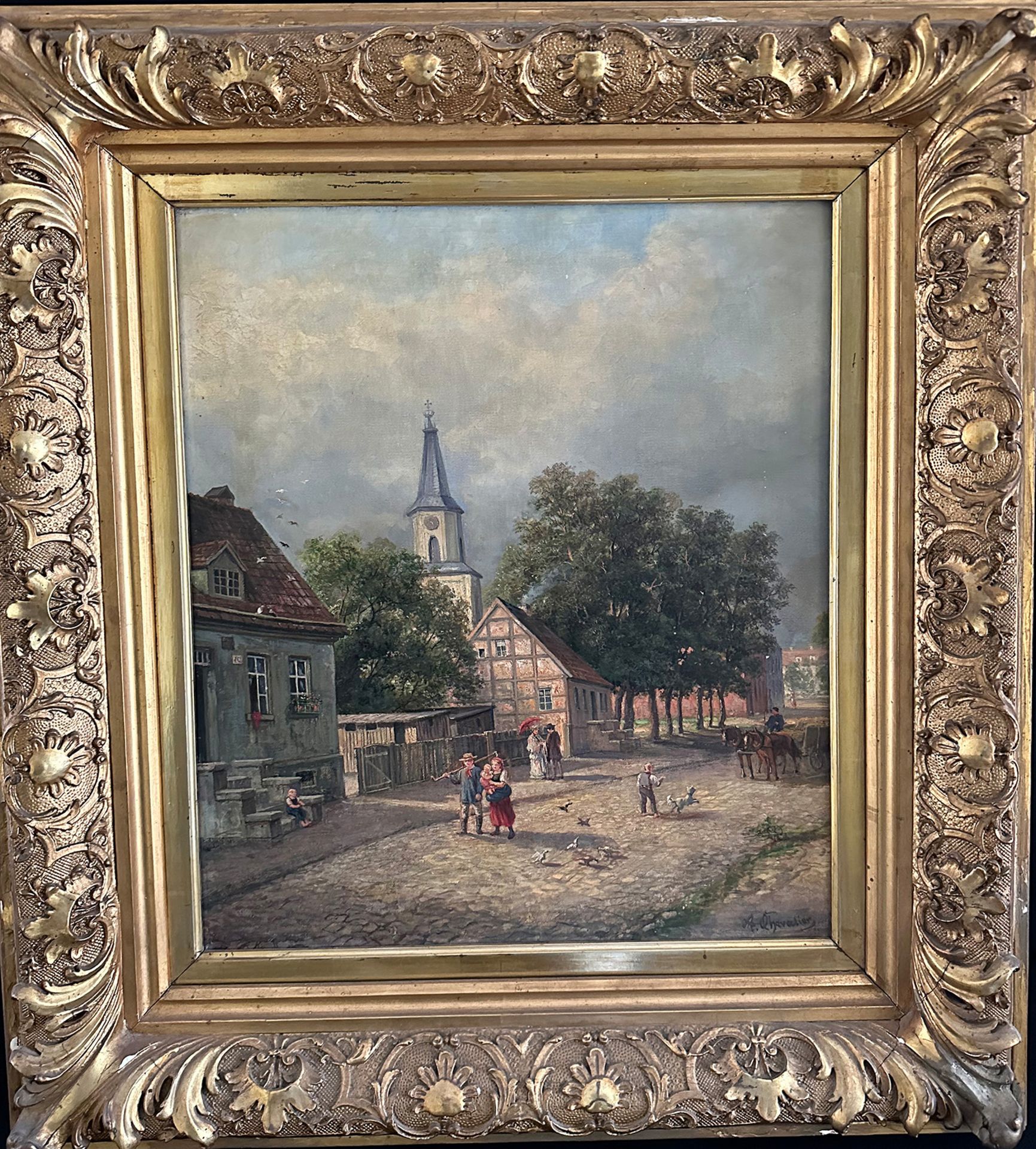 Adolf Chevalier, Dorfidyll, Öl/Lwd, signiert, 58 x 47 cm. Adolf Chevalier, Village idyll, oil on - Bild 5 aus 5