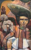 Pedro Vorster (* 1952) "Woman in headdress an bow tie", kubistisch anmutende Darstellung, signiert
