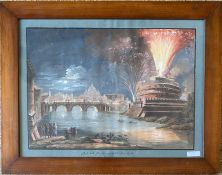Unbekannter Künstler, Rom, Gouache "Veduta della Girandola nel Castel Sant Angelo", 35 x 48,5 cm (